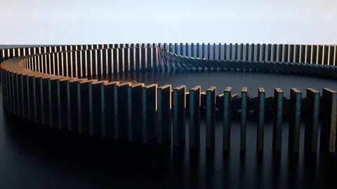 Falling dominoes whose fall stops at a small but brave little one - 3D animation 動画素材 269982405