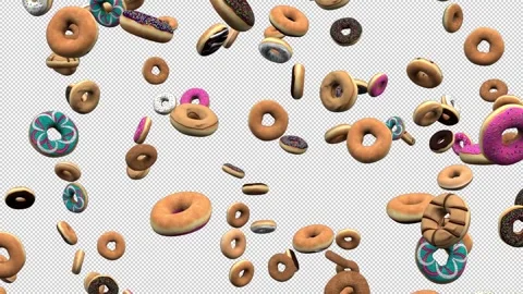 Falling donuts – 3d render, 60fps, looped with alpha channel. Stock Footage 270079983