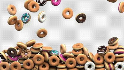 Falling donuts – 3d render with alpha channel. Video stock 267550180