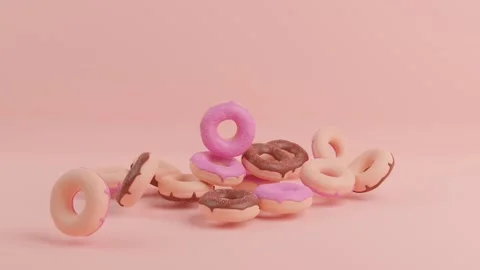 Falling donuts on pink pastel background. Seamless loop animation. Stock Footage 133344419