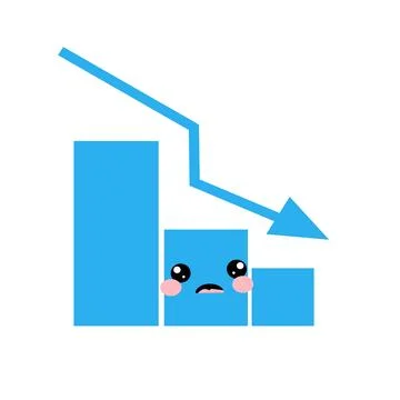 Falling down arrow chart with cute face kawai Stock Illustration