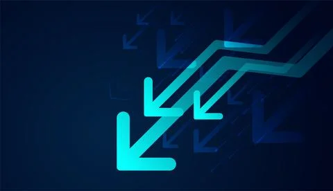 The falling down arrows of momentum, set of bold blue arrow leading down tr.. Stock Illustration