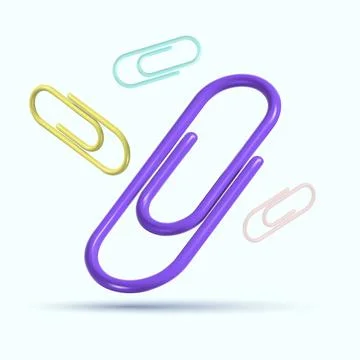 Falling down colorful paper clips. Colorful realistic glossy paper clips Illustrazione stock