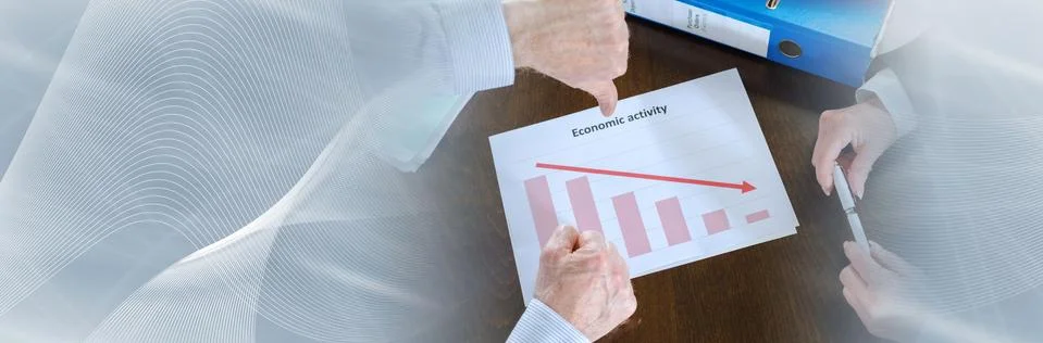 Falling down of economic activity; panoramic banner Stock Photos