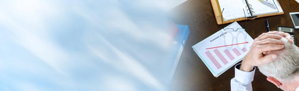 Falling down of economic activity; panoramic banner Stock Photos