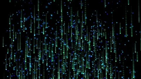Falling Down Glowing Blue Green Particles Supercomputer Video stock 247075396