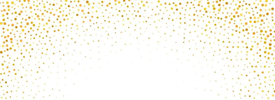 Falling down gold circle confetti background. Splattered golden dotted glitter Stock Illustration