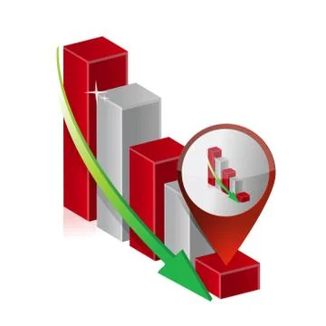 Falling down graph chart location pointer illustration design over white Ilustração Stock
