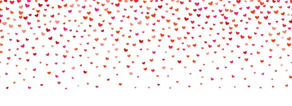 Falling down heart-shaped confetti pattern. Repeated pink and red heart glitter 스톡 일러스트