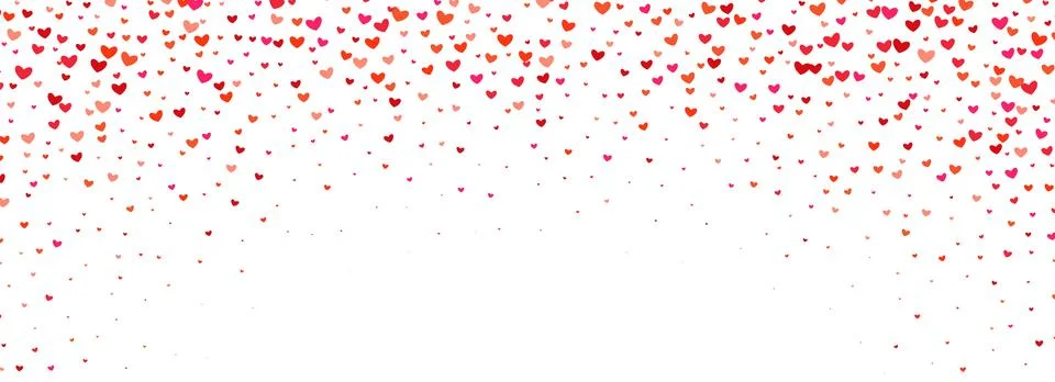 Falling down heart-shaped confetti pattern. Splashed red and pink heart glitter 스톡 일러스트