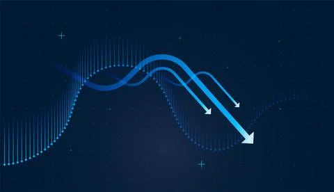 Falling Down smooth curve Chart Graph connects each bar, symbolizing contin.. Stock Illustration