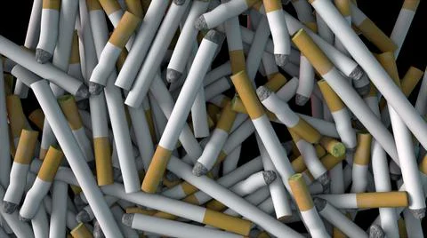 Falling down white cigarettes against black background. Computer generated 3d イラスト素材