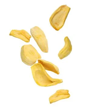 Falling dried jackfruit fruit isolated on white background. dried jackfruit  Stock Photos