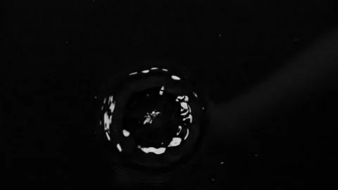 Falling drop forms circles on the water surface. Black background. Slow motion Stock Footage 89239053