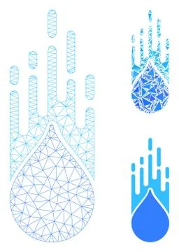 Falling Drop Vector Mesh Wire Frame Model and Triangle Mosaic Icon Ilustração Stock
