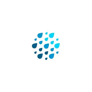 Falling drops icon. Clean water logo template. Round rainy weather logotype Stock Illustration