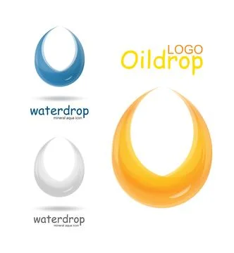 Falling drops set isolated on white. Vector liquid, oil or water logotype Illustrazione stock