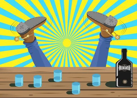 Falling drunken cowboy at the old bar Stock Illustration