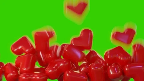 Falling dynamic red hearts filling the screen on green  screen background. Stock Footage 257606908