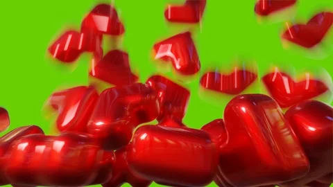 Falling dynamic red hearts filling the screen on green  screen background. Stock Footage 257615370