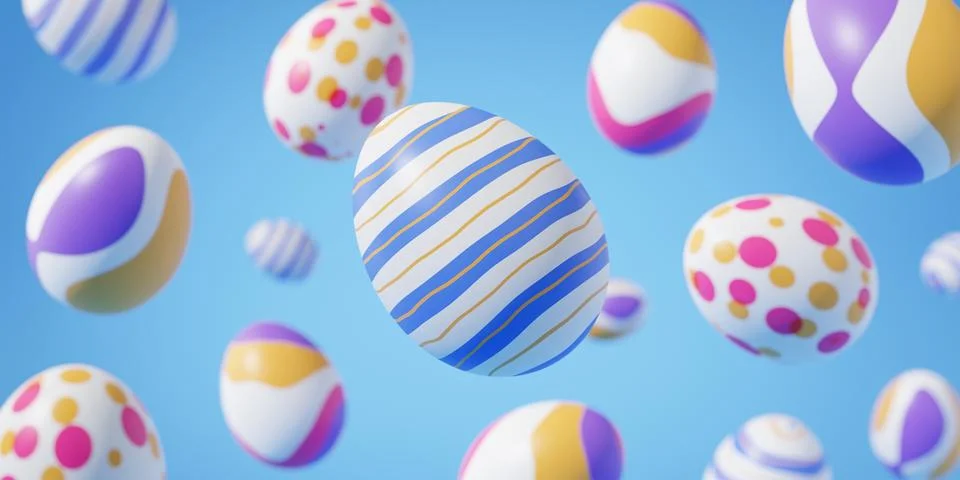 Falling easter egg 3d render background Stock Illustration