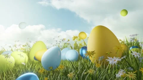 Falling Easter Eggs In Field Meadow Stockbeeldmateriaal 234536318
