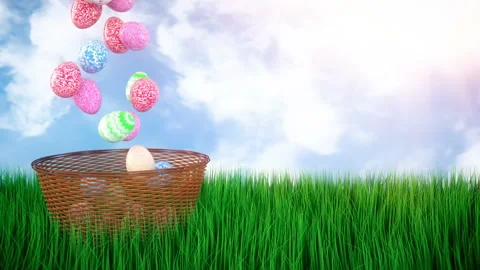 Falling Easter eggs in a wicker basket Video stock 105956954