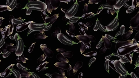 Falling Eggplants Background, with Alpha Channel, Loop Stock Footage 136203231