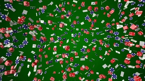 Falling elements of the casino. cinematic background. seamless loop. Video stock 84837443