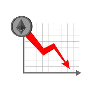Falling etherium graph. Decrease in Cryptocurrency. Virtual money. Vector ill Stock Illustration
