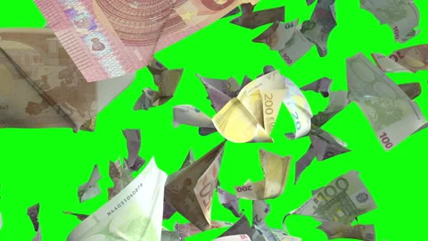 Falling Euro banknotes in Chroma Key 4K Loopable Stock Footage 87495569