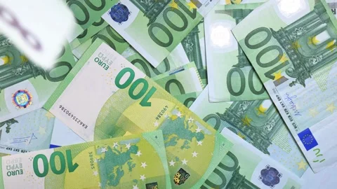 Falling euro banknotes word close-up Stock Footage 147331076