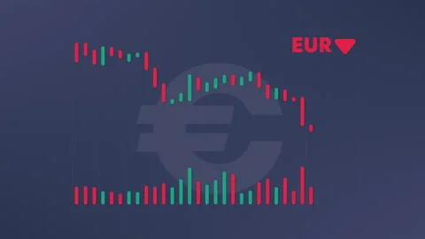 Falling euro exchange rate graphic. Eurozone inflation chart. Stock Footage