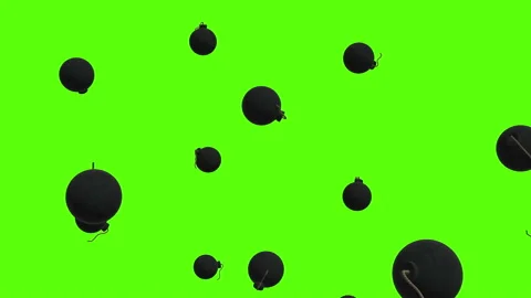 Falling explosive bombs over green screen or chroma key. Rain of bombs Stock Footage 237026531