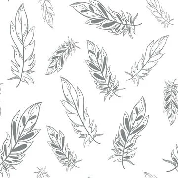 Falling feathers on a white background, seamless pattern. Stockillustratie