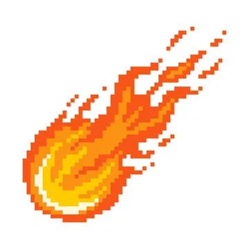 Falling fiery pixel comet. Flaming asteroid rushing towards planet burning fire Stock Illustration