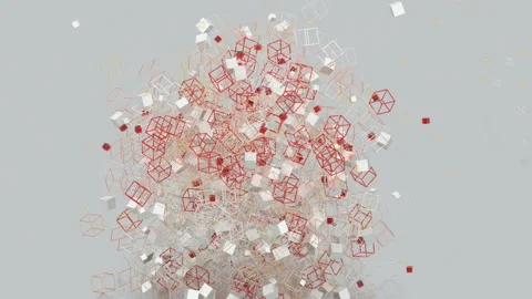 Falling on floor geometric objects in the form of cubes. Animation with red and Stock Footage 116803770
