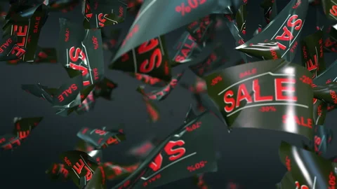 Falling flyer with the word sale. Loop-able animation in 4K Stock Footage 162621699
