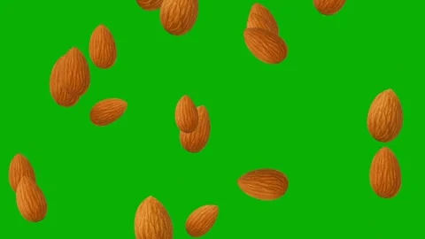 Falling fresh Almonds motion graphics with green screen background Stock Footage 331840373
