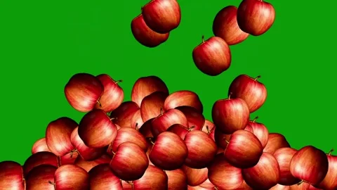 Falling fresh apples motion graphics with green screen background Video stock 334697404