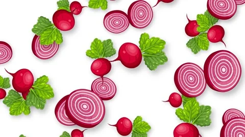 Falling Fresh Beetroot and Sliced Red Onion Animation on White Background Stock-Footage 343820069
