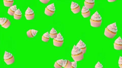 Falling fresh cupcakes motion graphics with green screen background Stock Footage 333262401