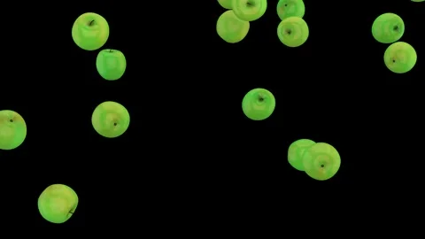 Falling fresh green apples isolated with an alpha channel Stock Footage 255655554