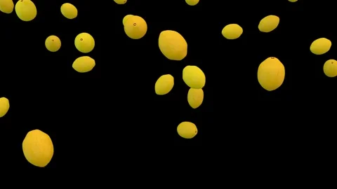 Falling fresh lemons isolated with an alpha channel Stock Footage 255653846