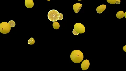 Falling fresh sliced lemons isolated with an alpha channel Stock Footage 255655130