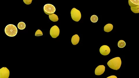 Falling fresh sliced lemons loop isolated with an alpha channel Stock Footage 255655091