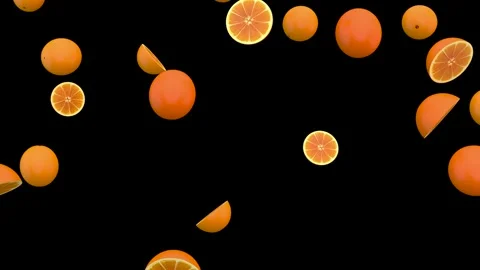 Falling fresh sliced oranges loop isolated with an alpha channel Stock Footage 255655096