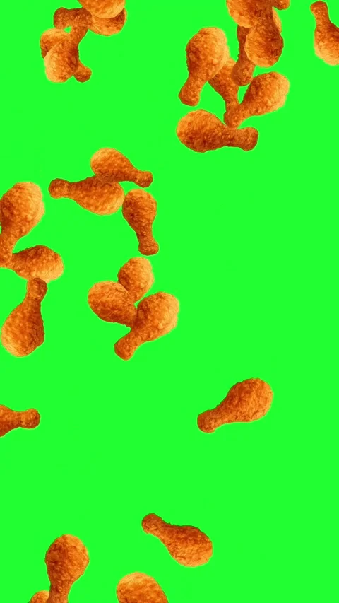 Falling fried chicken leg pieces motion graphics with green screen background Stock Footage 325656447