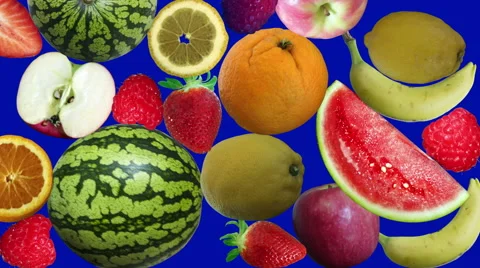 Falling fruits on background blue screen Stock Footage 67603738