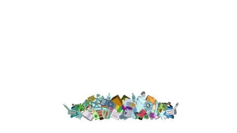 Falling garbage over trash pile on white background Stock Footage 308927933